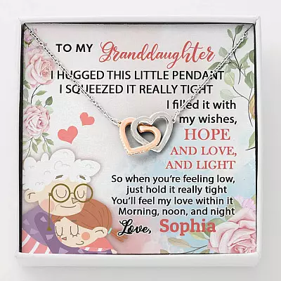 Personalized Name To My Granddaughter I Hugged This Little Pendant Interlocking Hearts Pendant Necklace - Interlocking Hearts Necklace