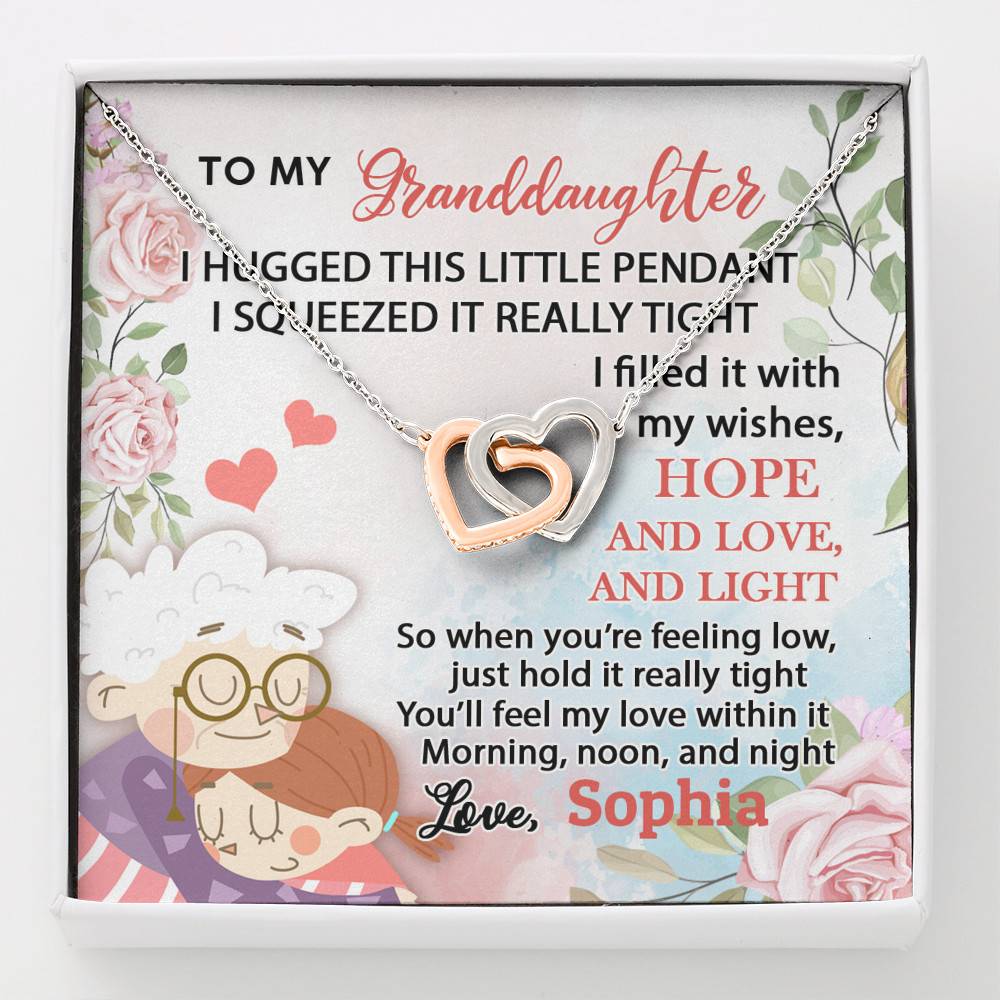 Personalized Name To My Granddaughter I Hugged This Little Pendant Interlocking Hearts Pendant Necklace - Interlocking Hearts Necklace