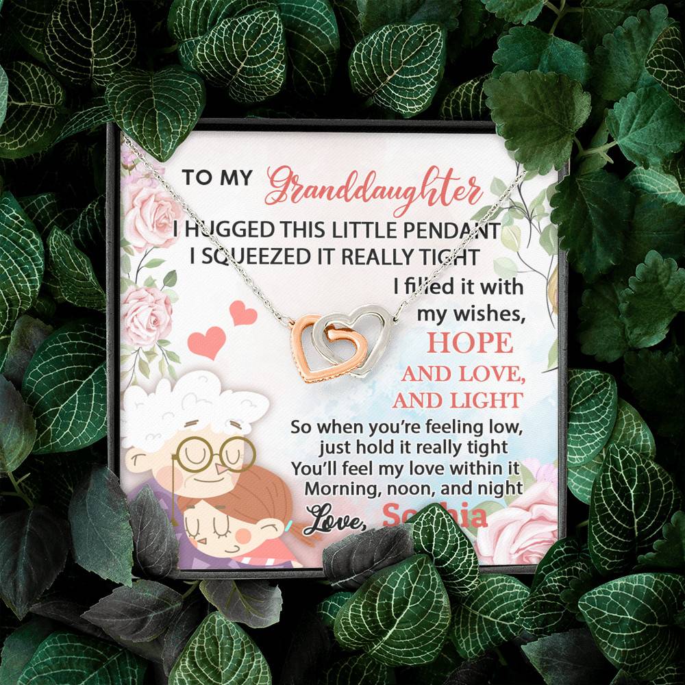 Personalized Name To My Granddaughter I Hugged This Little Pendant Interlocking Hearts Pendant Necklace