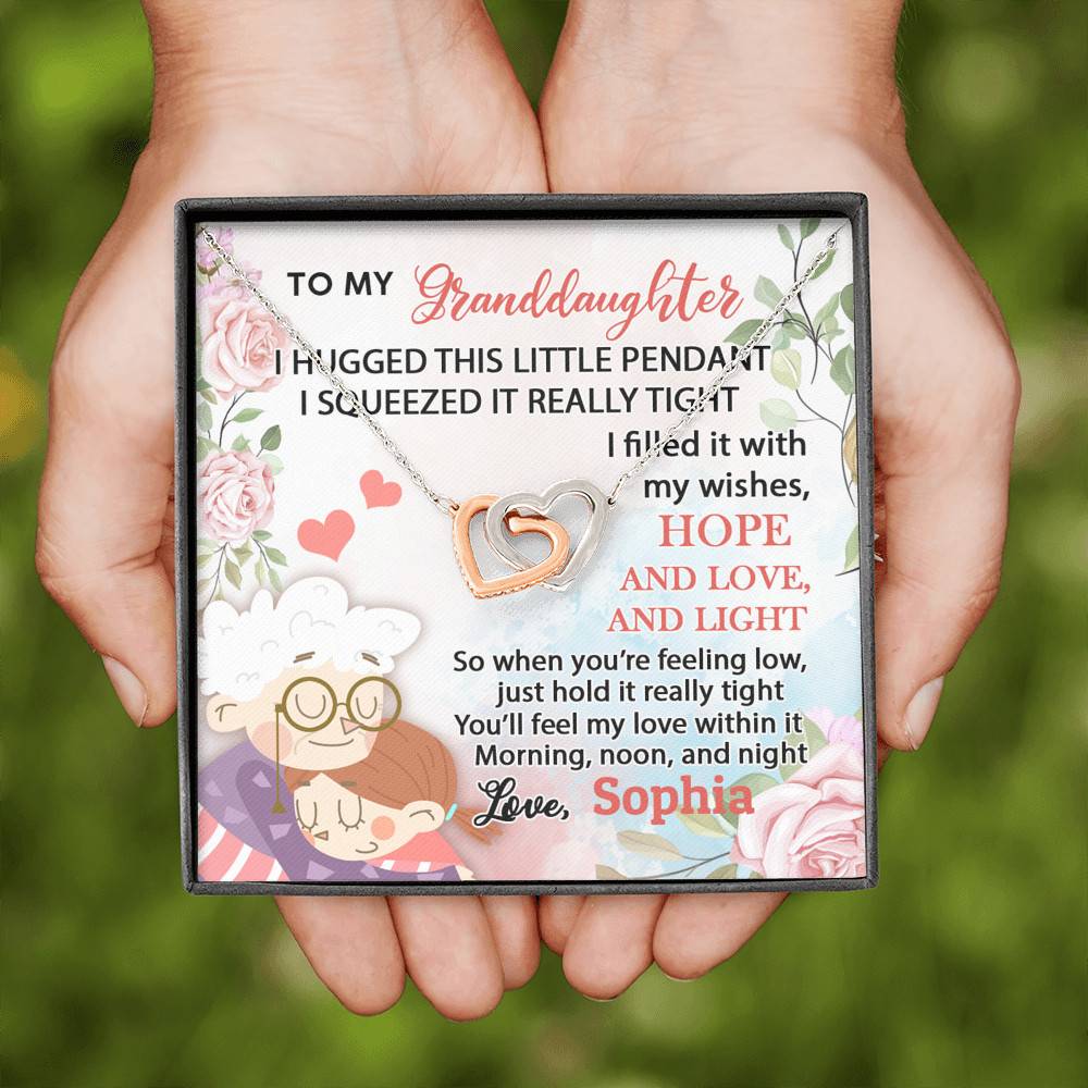 Personalized Name To My Granddaughter I Hugged This Little Pendant Interlocking Hearts Pendant Necklace