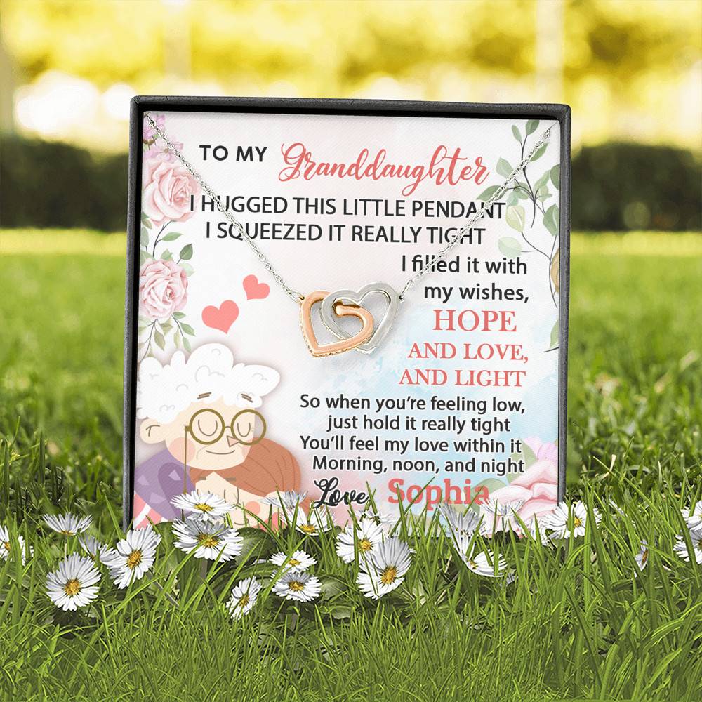 Personalized Name To My Granddaughter I Hugged This Little Pendant Interlocking Hearts Pendant Necklace
