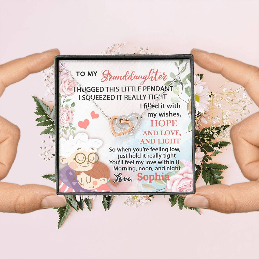 Personalized Name To My Granddaughter I Hugged This Little Pendant Interlocking Hearts Pendant Necklace