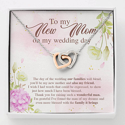 To My New Mom On My Wedding Day The Day Of The Wedding Our Families Will Blend Interlocking Hearts Pendant Necklace - Interlocking Hearts Necklace