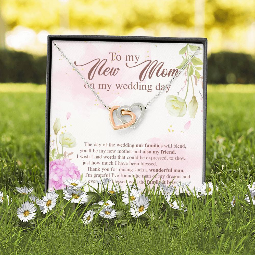 To My New Mom On My Wedding Day The Day Of The Wedding Our Families Will Blend Interlocking Hearts Pendant Necklace