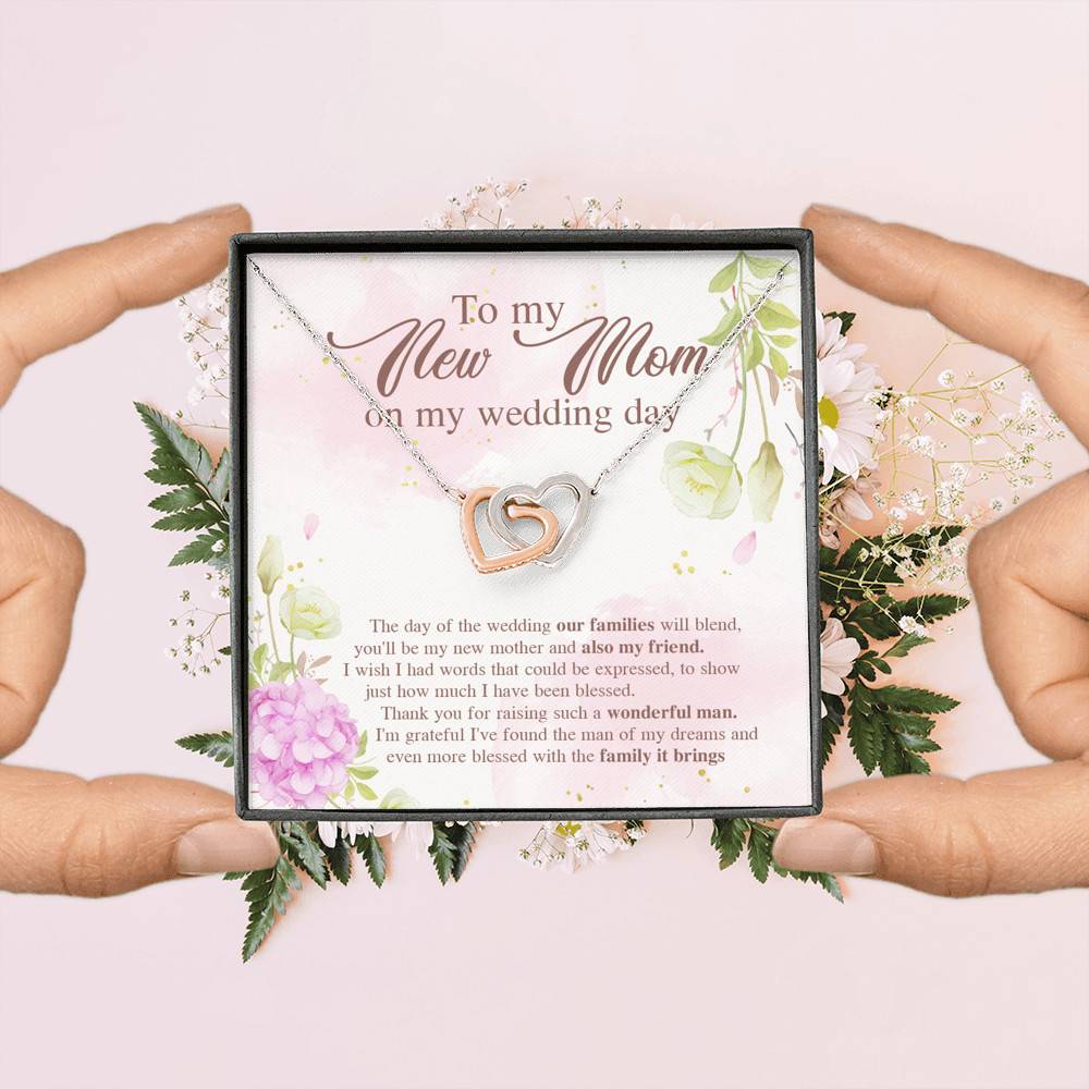 To My New Mom On My Wedding Day The Day Of The Wedding Our Families Will Blend Interlocking Hearts Pendant Necklace