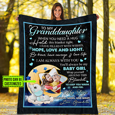 Alternative view of Personalized Photo Elephant Grandma To My Granddaughter When You Need A Hug Fleece Blanket - Mink Sherpa Blanket