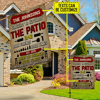 Alternative view of Personalized Name Chillin' n Grillin' The Patio Bar Welcome Barbeque Grilling Custom Garden Flag - House Flag