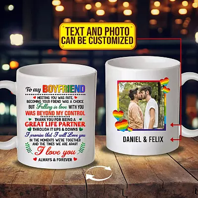 Personalized Custom Photo LGBT Couple To My Boyfriend Meeting You Was Fate Coffee Mug - Water Bottle