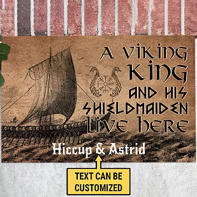 Personalized Name A Viking Warrior And His Shieldmaiden Live Here Until Valhalla Couple Welcome Home Doormat