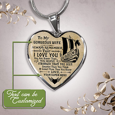 Alternative view of Personalized Couple Name To My Shieldmaiden Always Remember I Love You Viking Warrior Saying Heart Necklace