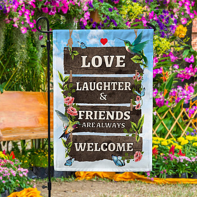Love Laughter and Friends Welcome Garden Flag - House Flag - Wall Flag - Outdoor Welcome Flag