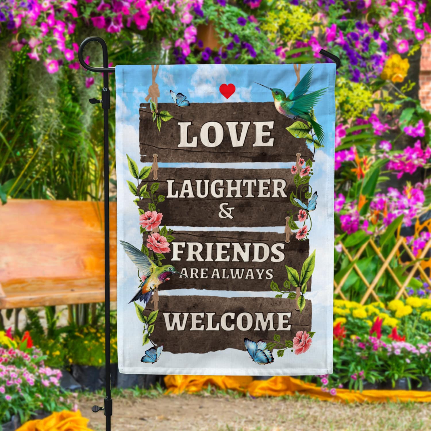 1KNG. Friends welcome_30x40 Garden Flag Mockup 4