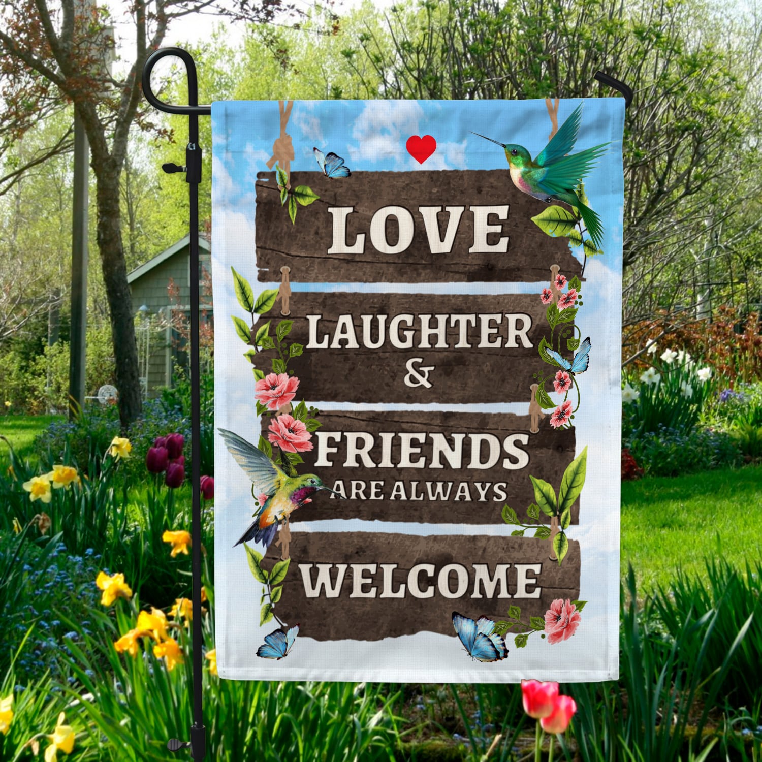 1KNG. Friends welcome_30x40 Garden Flag Mockup 5