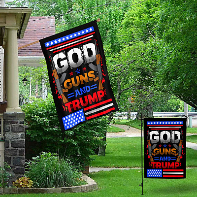 Alternative view of God Guns And Trump American Pro Trump Outdoor House Flag - Support Trump Home Garden Flag