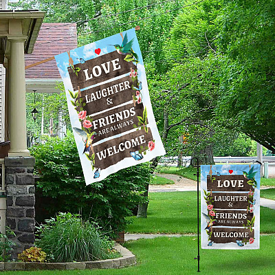Alternative view of Love Laughter and Friends Welcome Garden Flag - House Flag - Wall Flag - Outdoor Welcome Flag