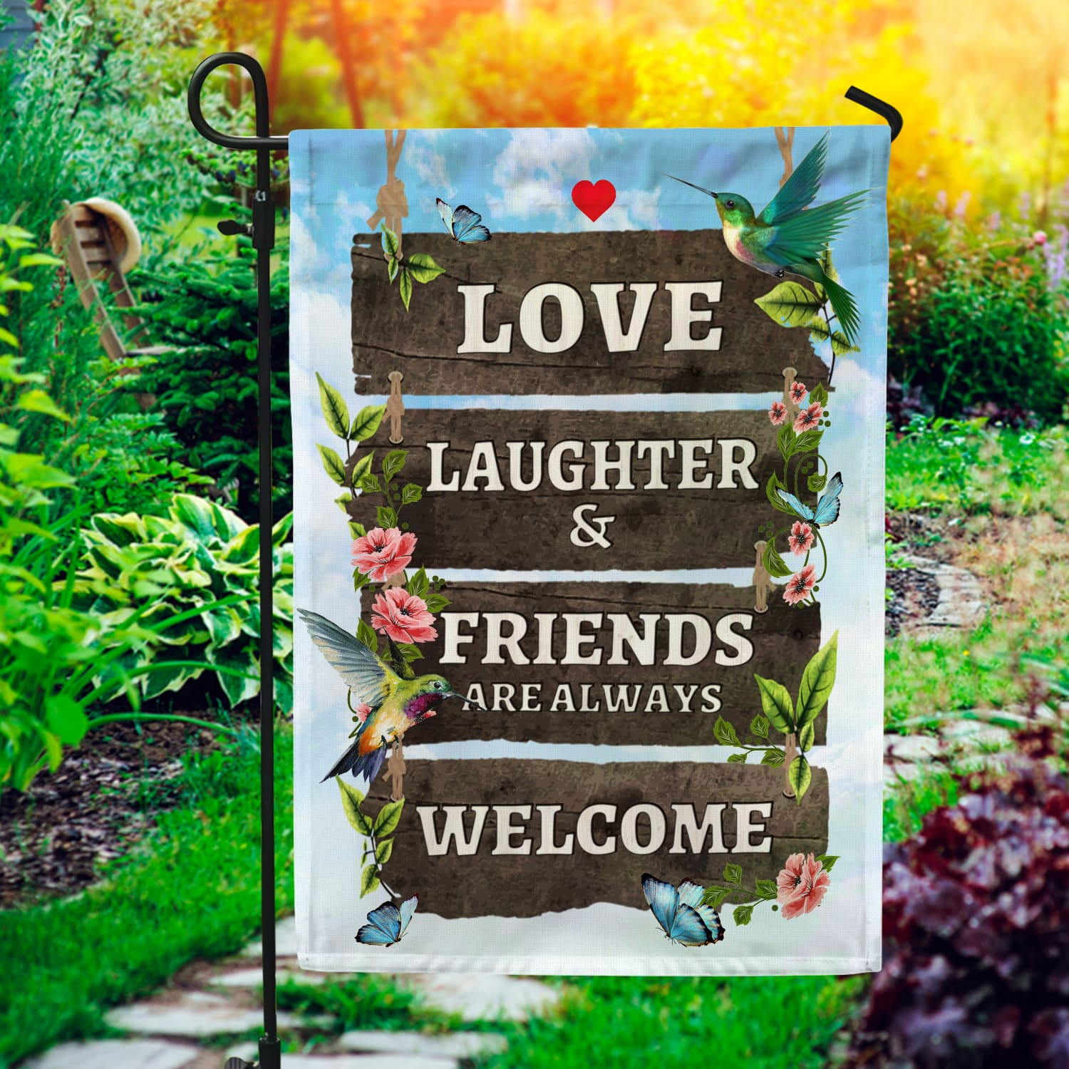 1KNG. Friends welcome_30x40 Garden Flag Mockup 1