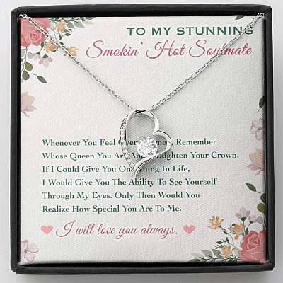 To My Stunning Smokin' Hot Soulmate Whenever You Feel Overwhelmed Forever Love Heart Pendant Necklace - Forever Love Necklace (14K White Gold)