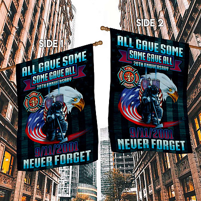 Alternative view of American Firefighter 911 Patriot Day Garden Flag - We Will Never Forget House Flag - Wall Flag