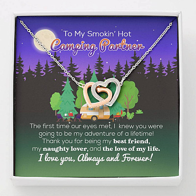 To My Smokin' Hot Camping Partner The Love Of My Life Interlocking Hearts Pendant Necklace - Camping Necklace - Interlocking Hearts Necklace
