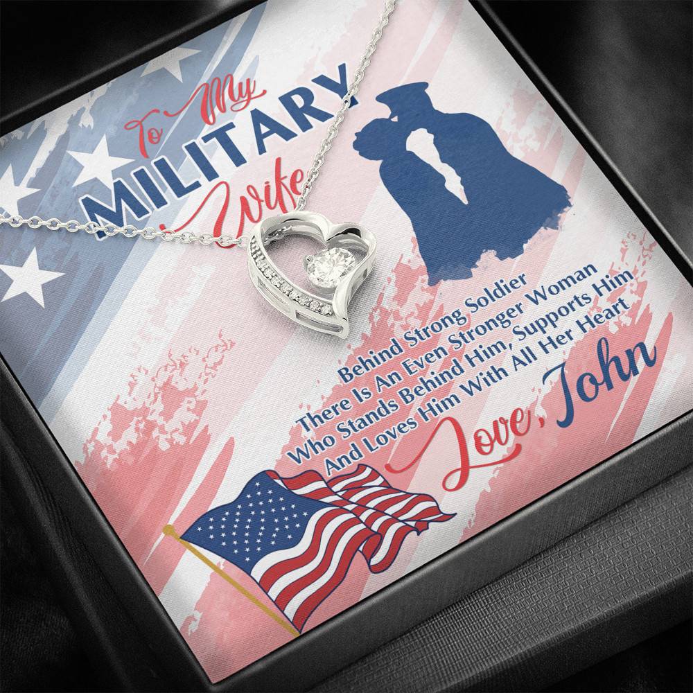 Personalized Name To My Military Wife Behind Every Strong Soldier Forever Love Heart Pendant Necklace-Wife Gift