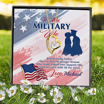 Alternative view of Personalized Name To My Military Wife Behind Every Strong Soldier Forever Love Heart Pendant Necklace-Wife Gift