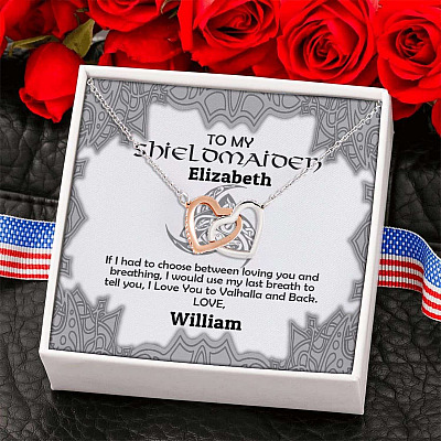 Alternative view of Personalized Name to My Shieldmaiden if I Had to Choose Between Loving You Interlocking Heart Necklace