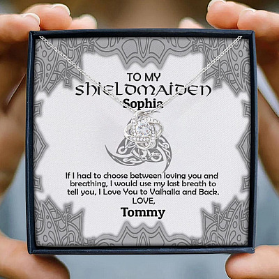 Alternative view of Personalized Name to My Shieldmaiden if I Had to Choose Between Loving You Love Knot Pendant Necklace
