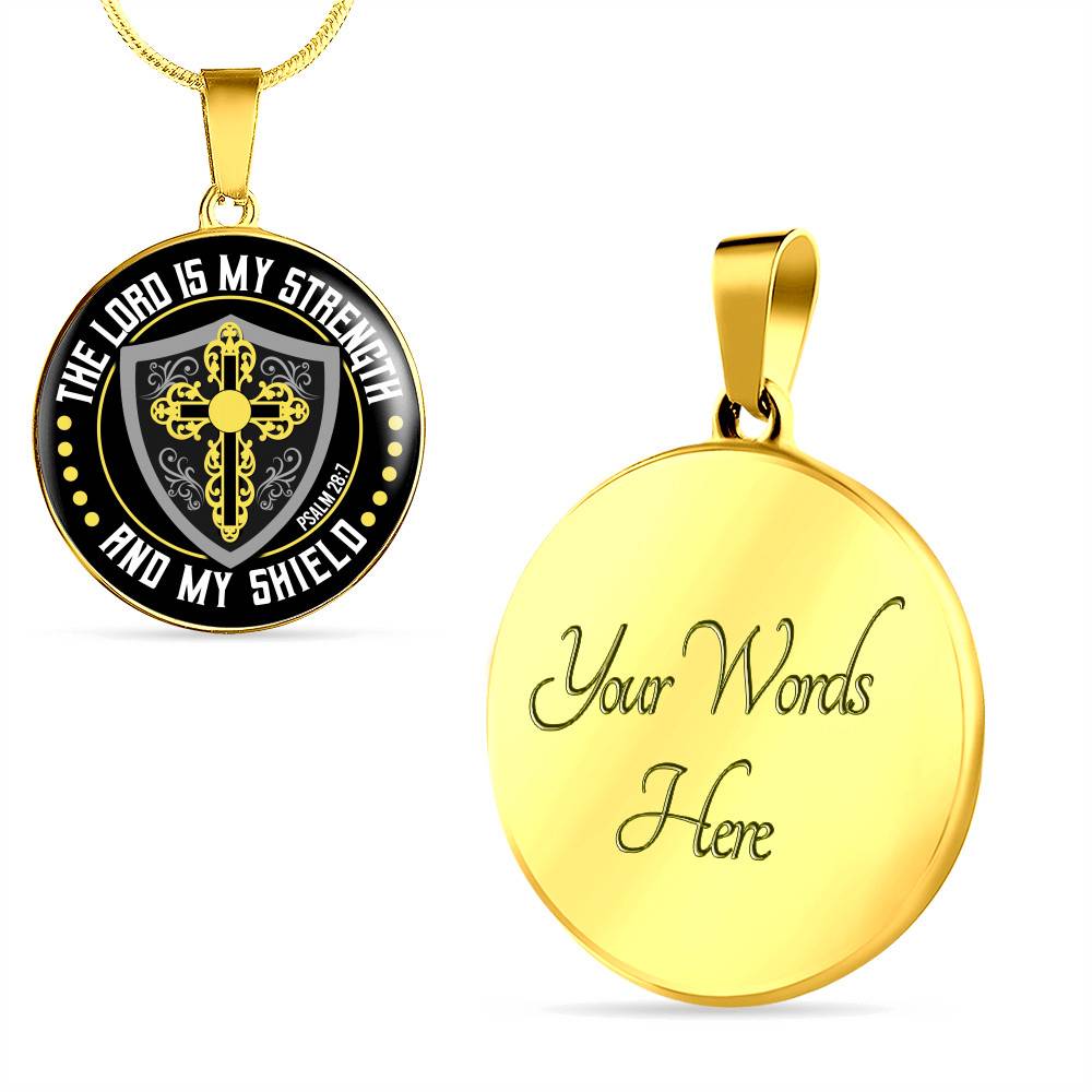 Cross the Lord Is My Strength and My Shield Christian Circle Pendant Necklace
