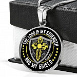 Cross the Lord Is My Strength and My Shield Christian Circle Pendant Necklace