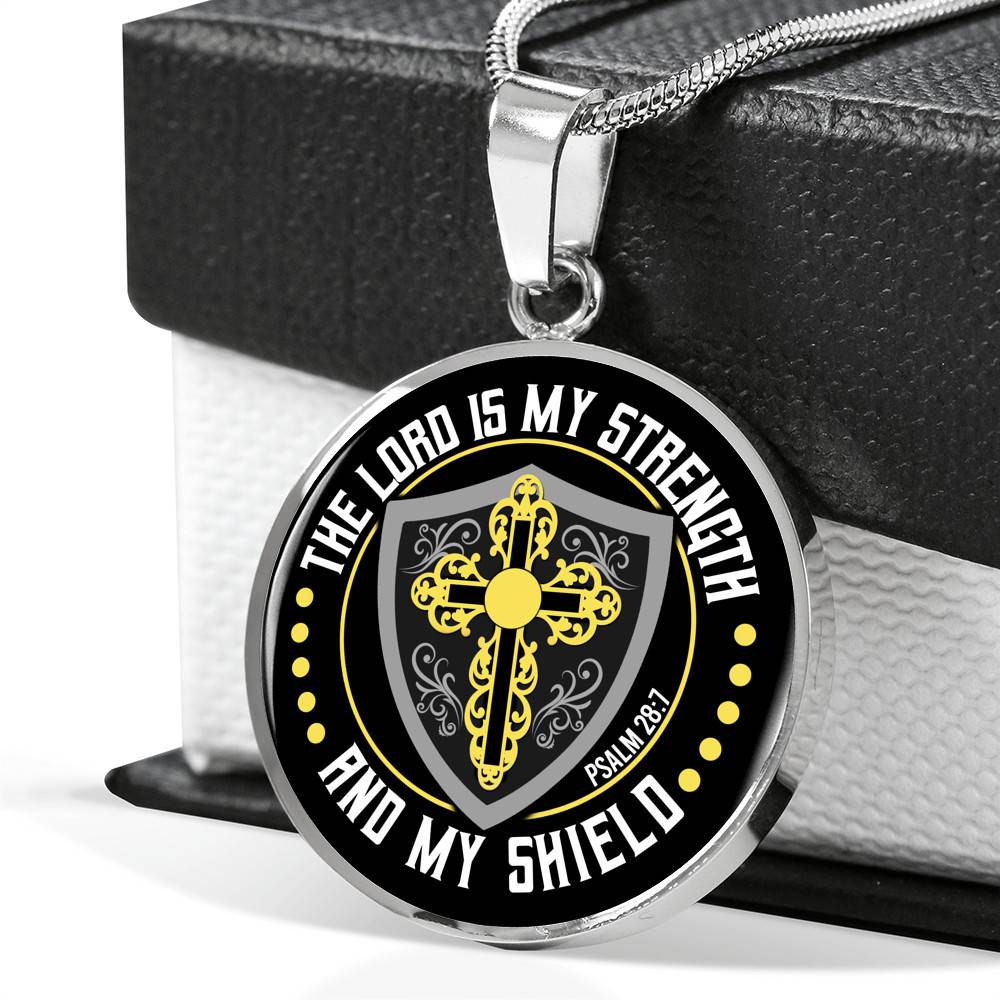 Cross the Lord Is My Strength and My Shield Christian Circle Pendant Necklace