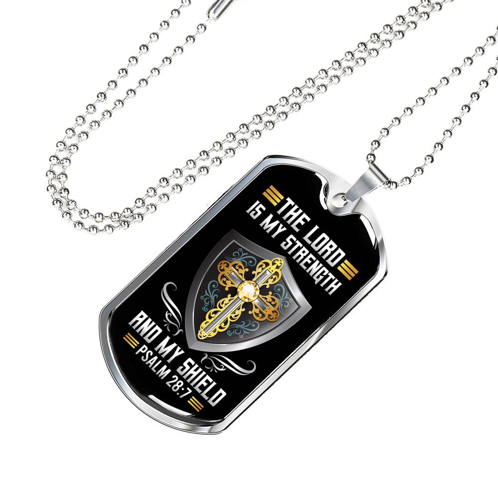 Cross the Lord Is My Strength and My Shield Christian Dog Tag Pendant Necklace