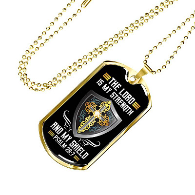 Cross the Lord Is My Strength and My Shield Christian Dog Tag Pendant Necklace