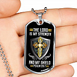 Cross the Lord Is My Strength and My Shield Christian Dog Tag Pendant Necklace