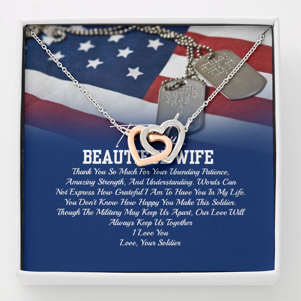 To My Beautiful Army Wife Thank You So Much For Your Unending Patience Interlocking Hearts Pendant Necklace - Interlocking Hearts Necklace
