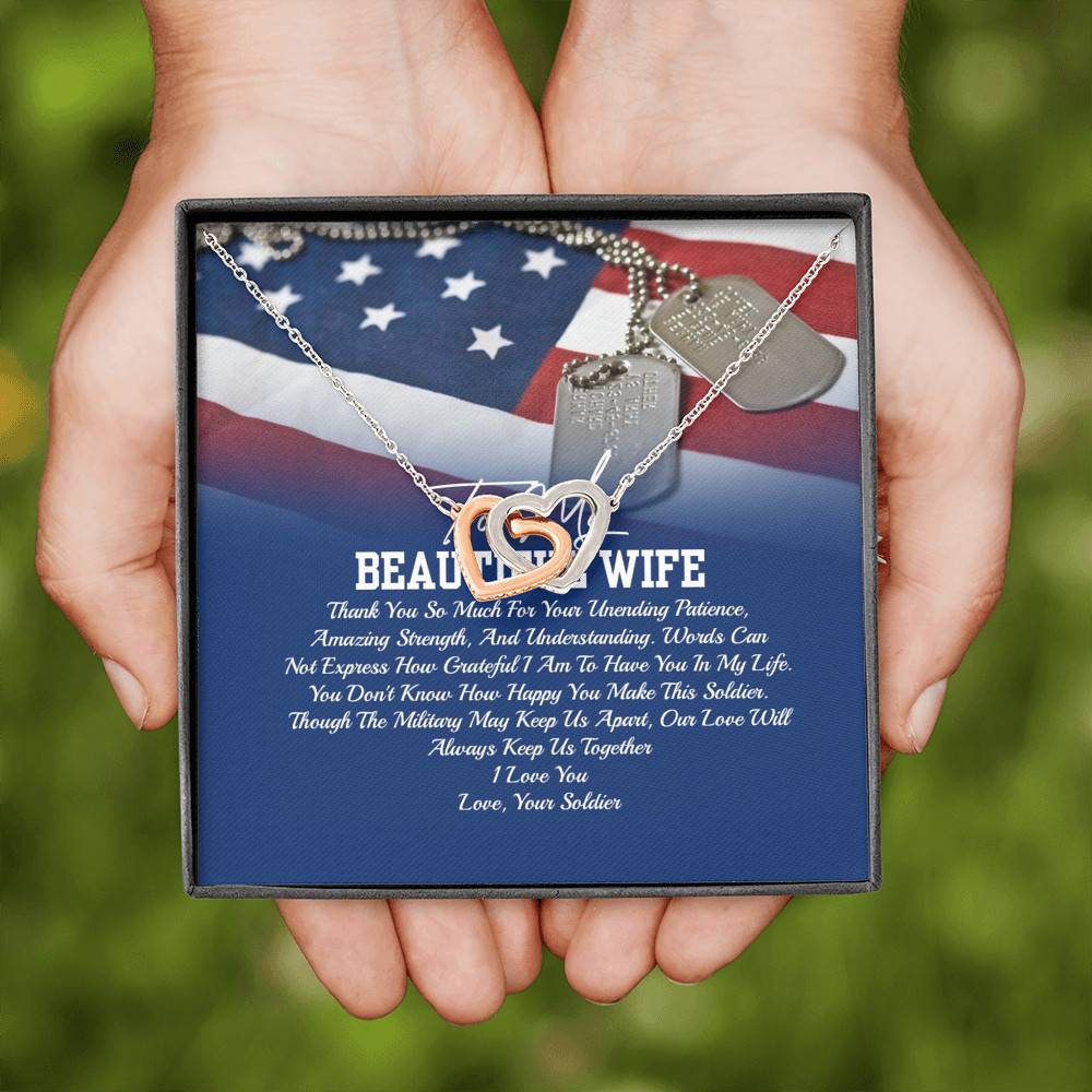 To My Beautiful Army Wife Thank You So Much For Your Unending Patience Interlocking Hearts Pendant Necklace