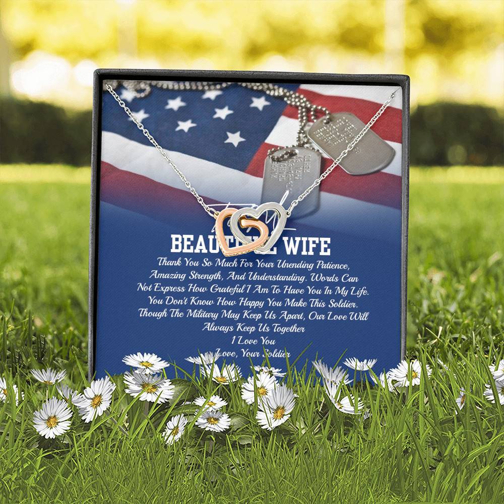 To My Beautiful Army Wife Thank You So Much For Your Unending Patience Interlocking Hearts Pendant Necklace