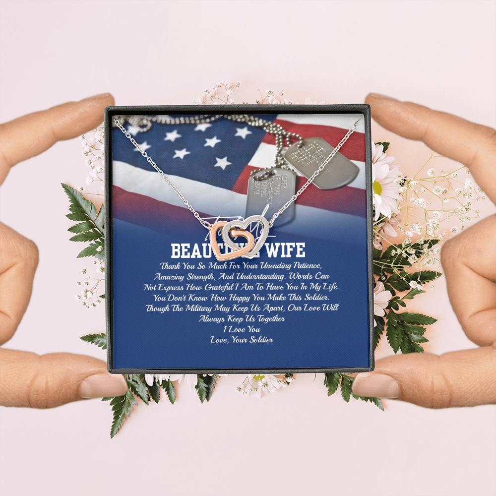 To My Beautiful Army Wife Thank You So Much For Your Unending Patience Interlocking Hearts Pendant Necklace