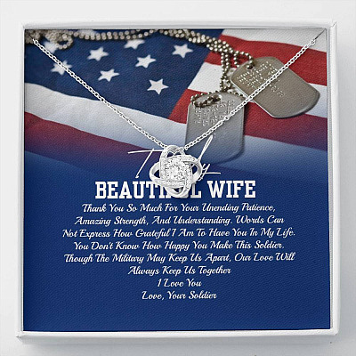 To My Beautiful Army Wife Thank You So Much For Your Unending Patience Love Knot Pendant Necklace - Army Wife Gift - Love Knot Necklace