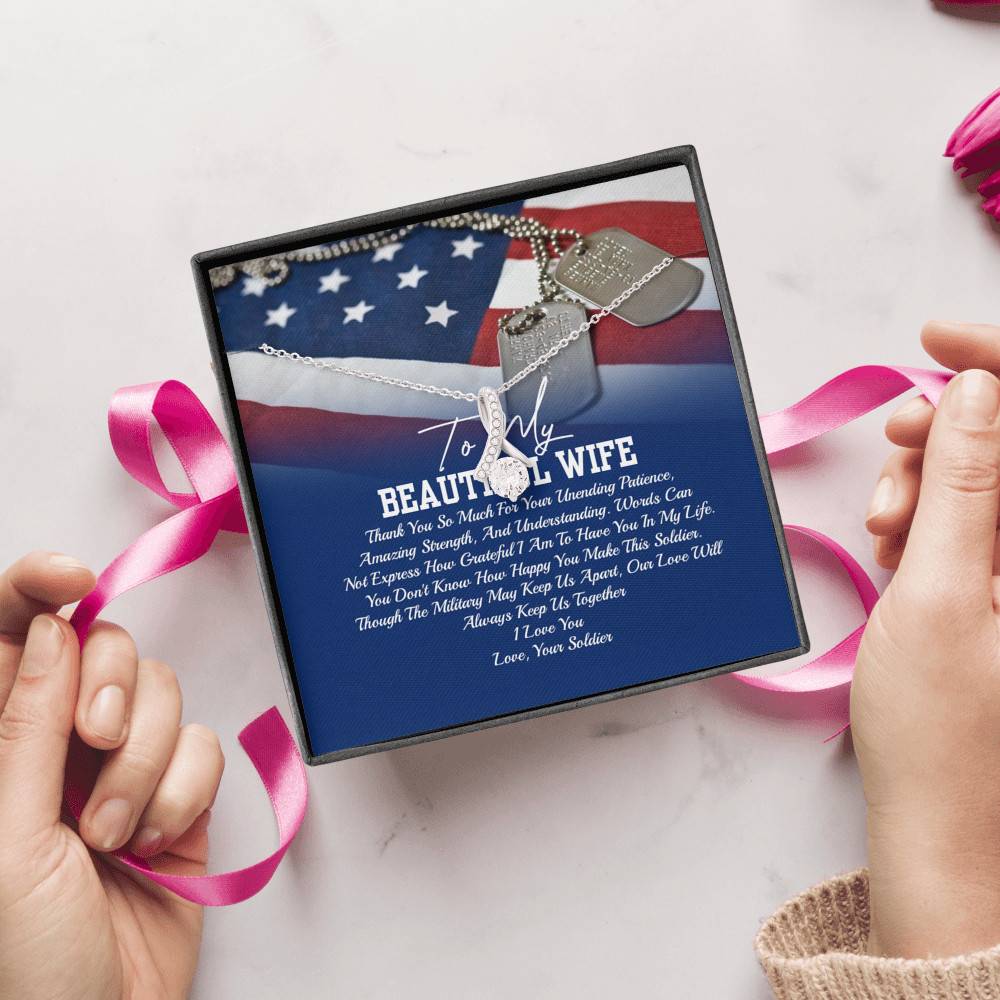 To My Beautiful Army Wife Thank You So Much For Your Unending Patience Alluring Beauty Necklace - Army Wife Gift To My Beautiful Army Wife Thank You So Much For Your Unending Patience Alluring Beauty Necklace - Army Wife Gift