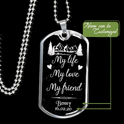 Alternative view of Personalized Name and Date My Life My Love My Friend Dog Tag Pendant Necklace for Him