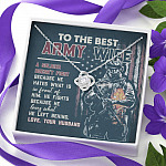 To The Best Army Wife A Soldier Fights Because He Loves What He Left Behind Love Knot Pendant Necklace To The Best Army Wife A Soldier Fights Because He Loves What He Left Behind Love Knot Pendant Necklace