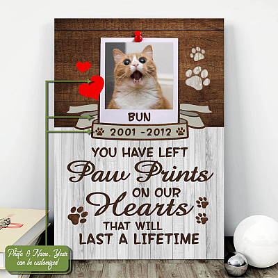 Personalized Photo You Have Left Paw Prints On Our Hearts Framed Canvas - Unframed Poster - Pet Memorial Home Decor