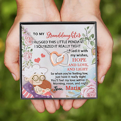Alternative view of Personalized Name To My Granddaughter I Hugged This Little Pendant Interlocking Hearts Pendant Necklace