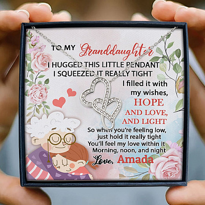 Alternative view of Personalized Name To My Granddaughter I Hugged This Little Pendant Double Hearts Necklace Pendant Necklace