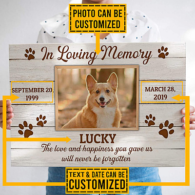 Memorial Personalized Pet Photo The Love And Happiness You Gave Us Will Never Be Forgotten Framed Canvas Unframed Poster