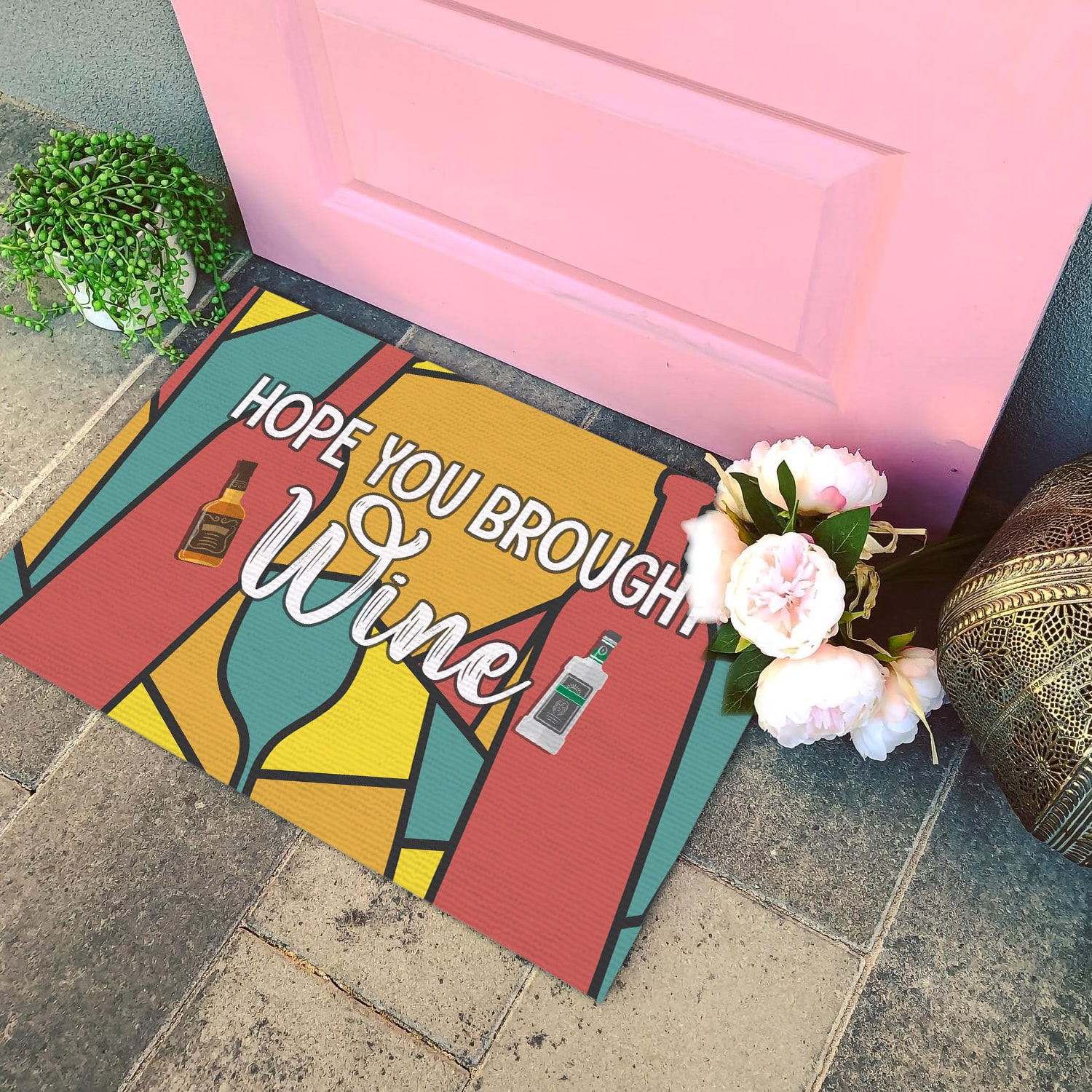 2QT. Hope You Brought Wine Doormat mockup 4