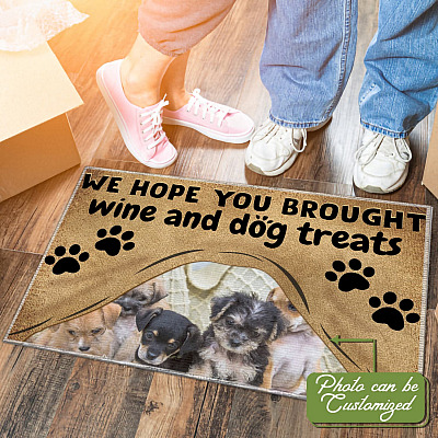 Alternative view of Personalized Dog Photo We Hope You Brought Wine And Dog Treats Indoor Outdoor Decorative Doormat - Dog Doormat