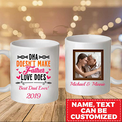 Alternative view of Personalized Photo DNA Doesn't Make Father Love Does Double-Sided Ceramic Coffee Mug - Beer Stein