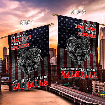 Alternative view of One Does Not Fear Death While His Brother Await Him In The Hall Of Valhalla Decorative Garden Flag - House Flag