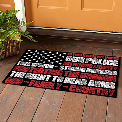 Alternative view of In This House We Value Our Police Religious Liberty Free Speech Strong Borders House Doormat - Outdoor Indoor Doormat